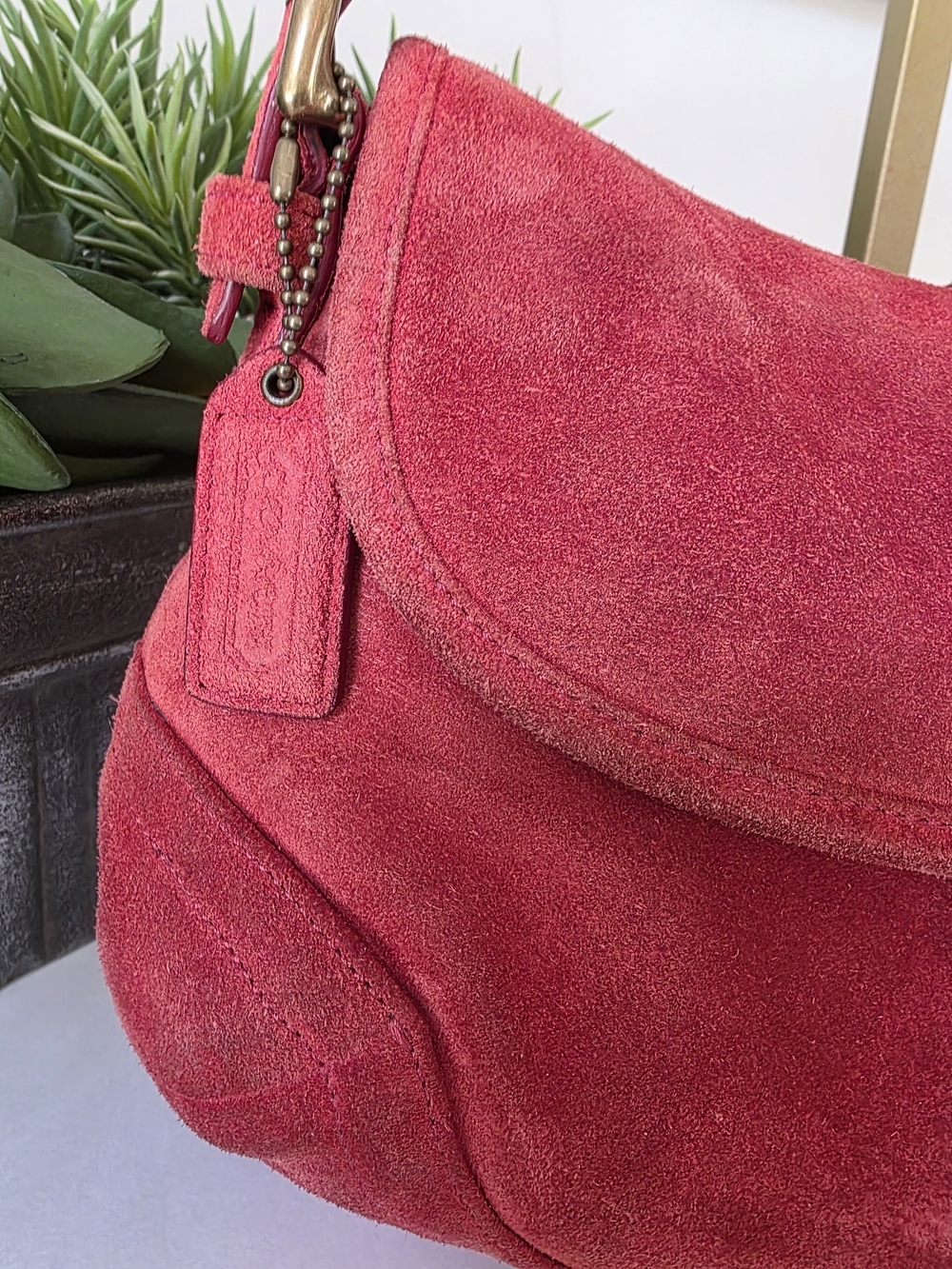 Vintage Coach Soho Large Rust Suede Buckle Flap Shoulder Bag Y2K - Picture 3 of 16